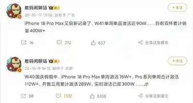 【卖爆了！曝iPhone 18 Pro Max再次刷新记录：单周激活近90万台】